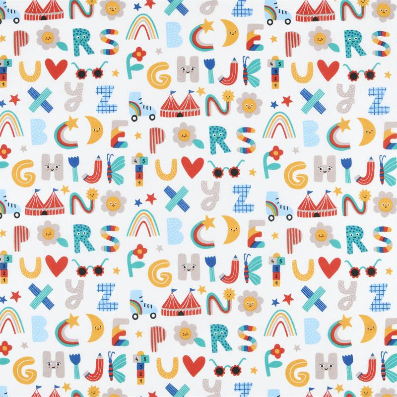 Kinder Baumwollstoff Alphabet Tiere Regenbogen bunt