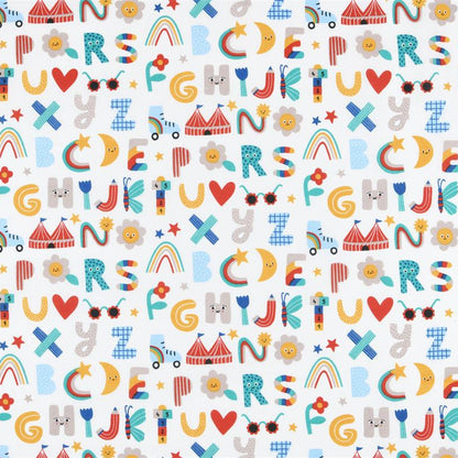 Kinder Baumwollstoff Alphabet Tiere Regenbogen bunt