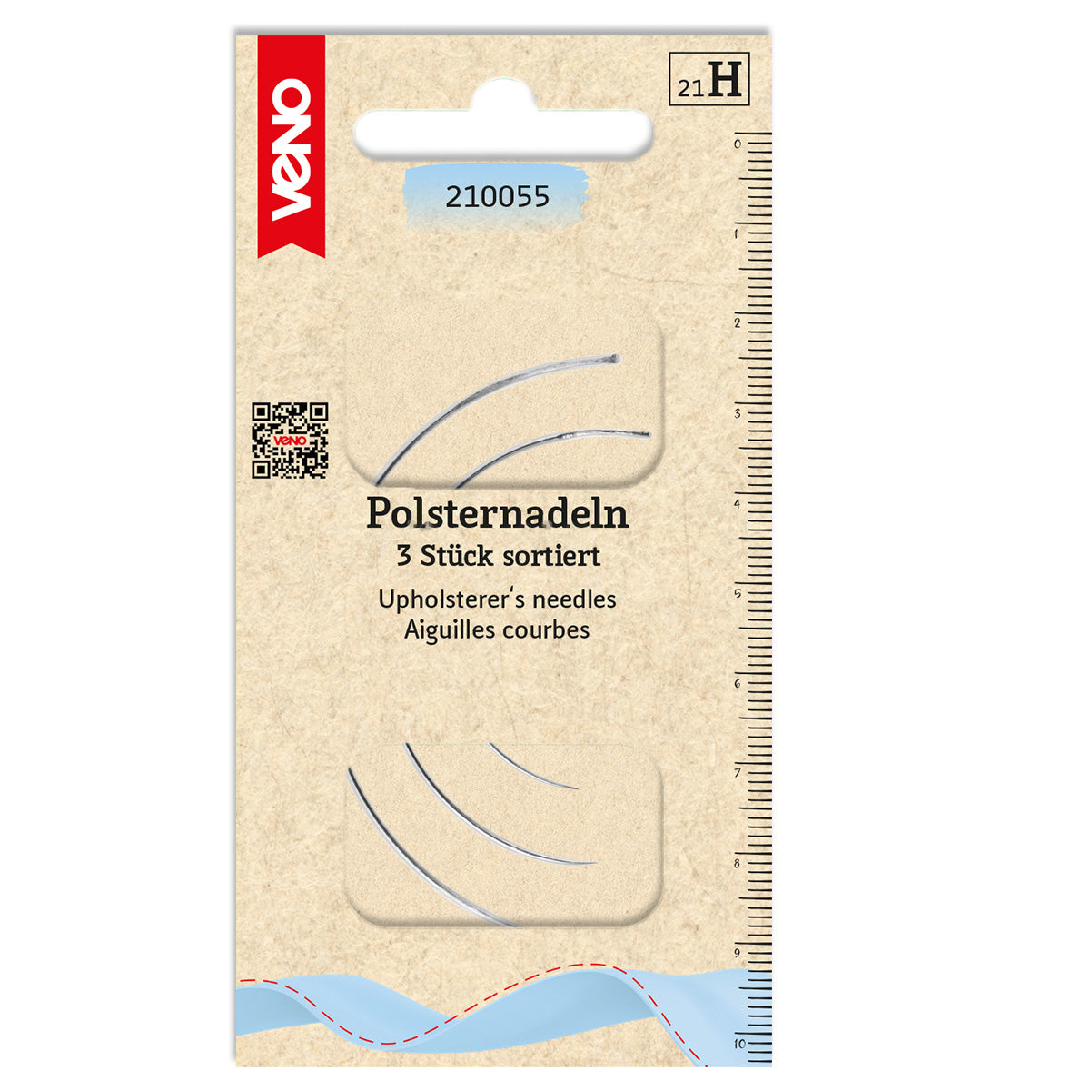 Gebogene Veno Polsternadeln im 3er Set. Stabile Nadeln für Polsterarbeiten, Leder, Schaumstoff oder dicke Stofflagen.