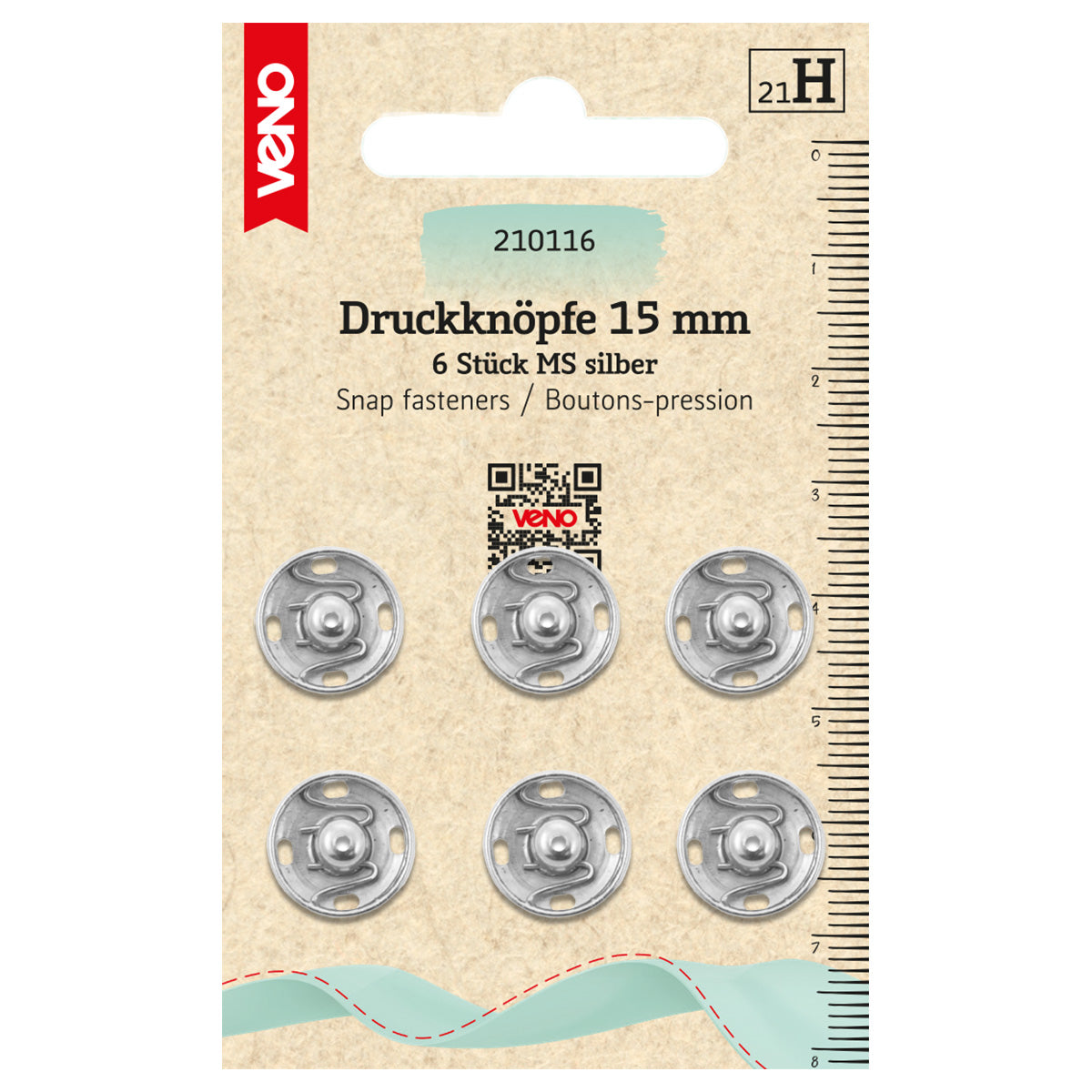Veno Annäh-Druckknöpfe 15 mm, 6 Stück