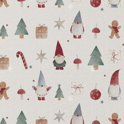 Baumwollstoff „Christmas Classic“ – Weihnachtsstoff in Aquarelloptik, Creme, Grün & Rot mit festlichen Motiven.