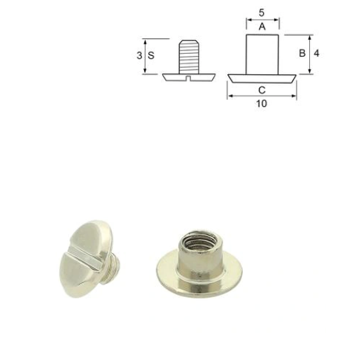 Buchschrauben Durchmesser 10 mm, 4 mm hoch, silberfarben vernickelt