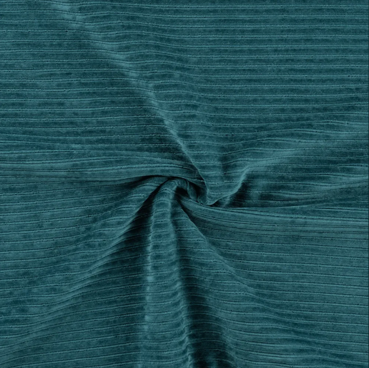 Cord Jersey petrol – elastischer Stoff mit Rippenstruktur, weich & bequem für Kleidung und Kinderbekleidung.