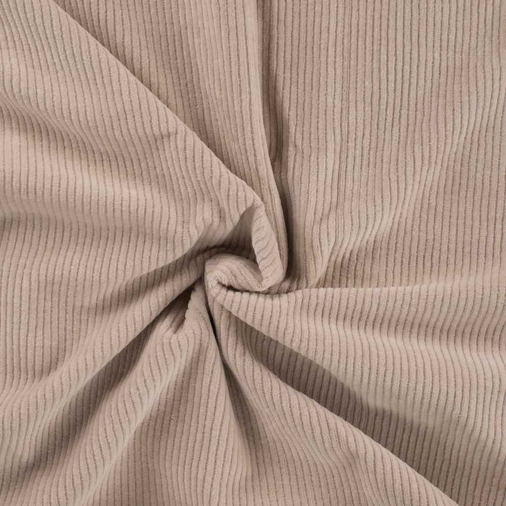 Cord Jersey sand – elastischer Stoff mit Rippenstruktur, weich & bequem für Kleidung und Kinderbekleidung.
