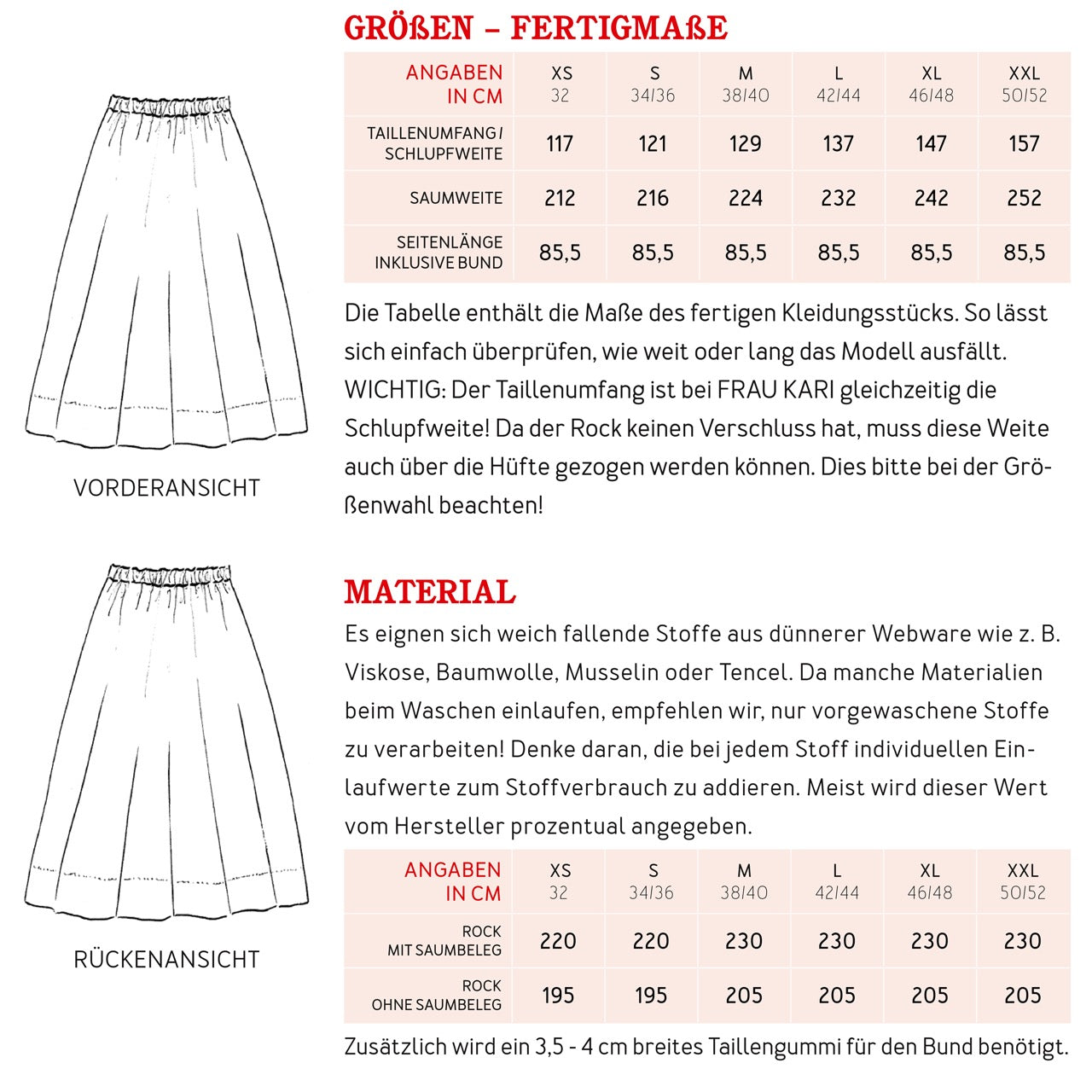 Papierschnittmuster für einen Midirock mit Gummibund für AnfängerInnen von studio Schnittreif.
