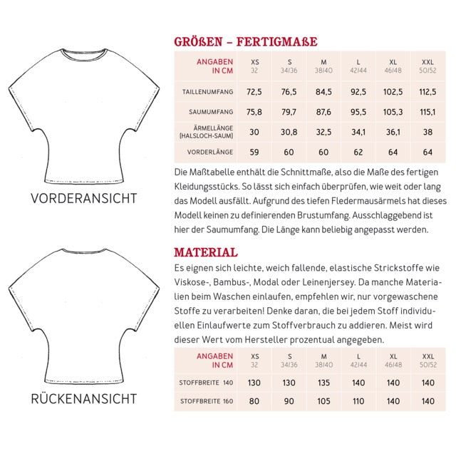 Papierschnittmuster für ein Fledermausshirt für Damen von Studio Schnittreif