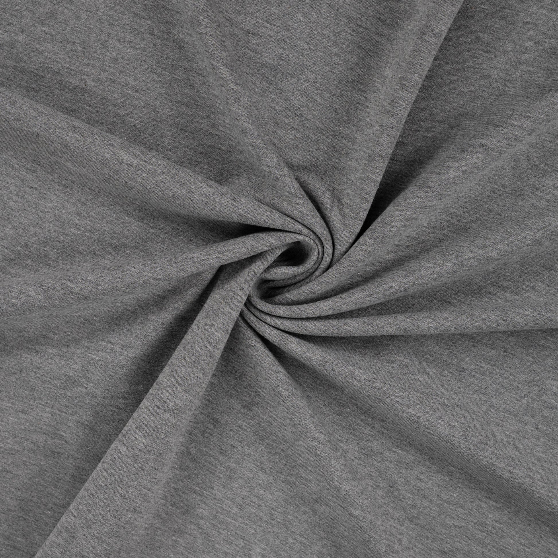 French Terry Stoff in Melange-Optik, leichter Sweatstoff mit Schlingenrückseite. Weich, elastisch und ideal für Shirts, Hoodies, Hosen und Kinderkleidung.