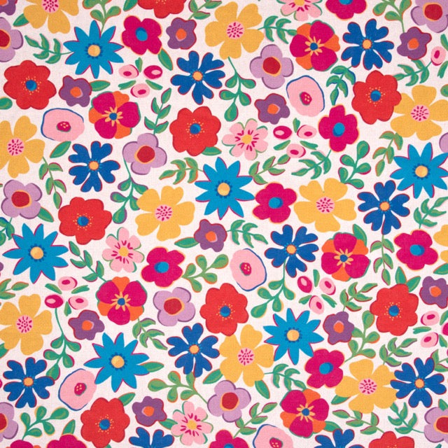 Bunter Blumenprint Stoff in Leinenoptik