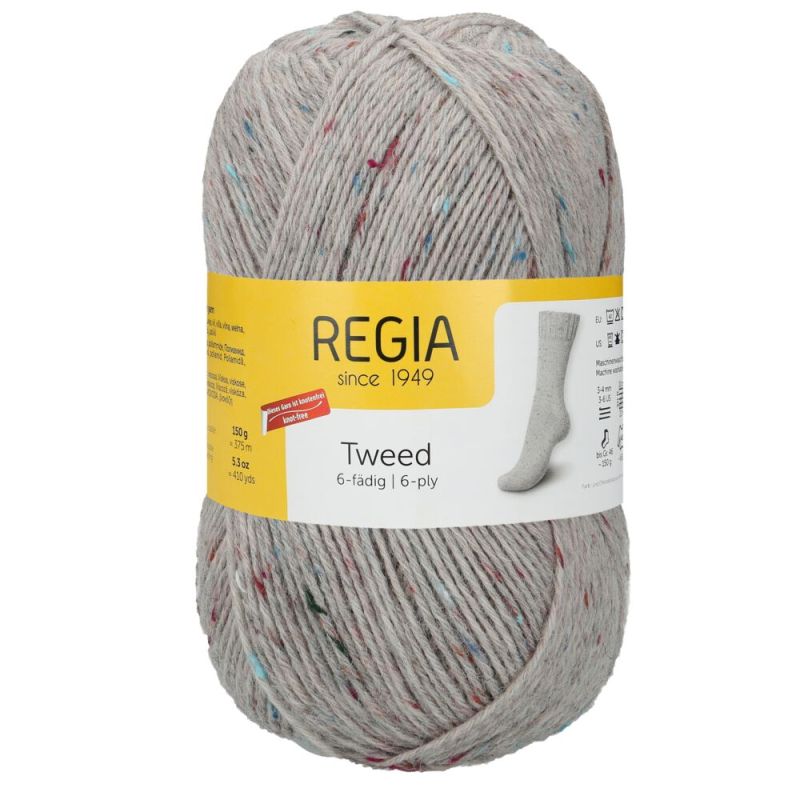 REGIA Tweed 6-fädig 150g 00090 hellgrau tweed