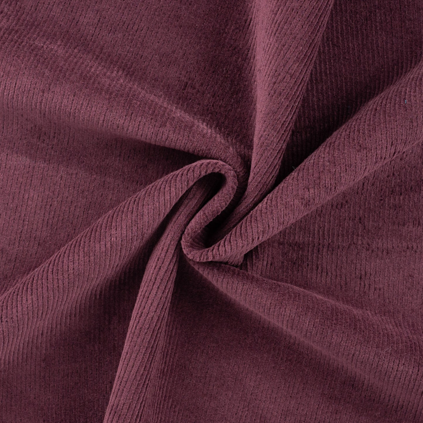 Gewaschener Breitcord Stoff, Baumwolle mit 3% Spandex, 320 g/m² – Farbe burgund – elastisch, weich und robust für Kleidung und Accessoires.