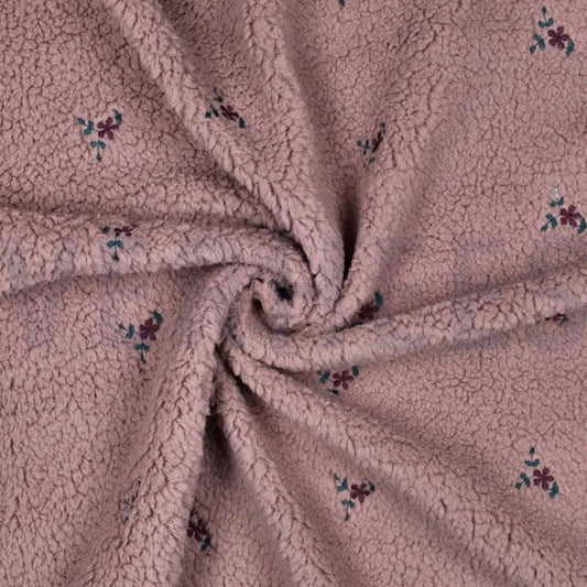 Teddy Stoff mit kleinen Blüten und flauschiger Oberfläche