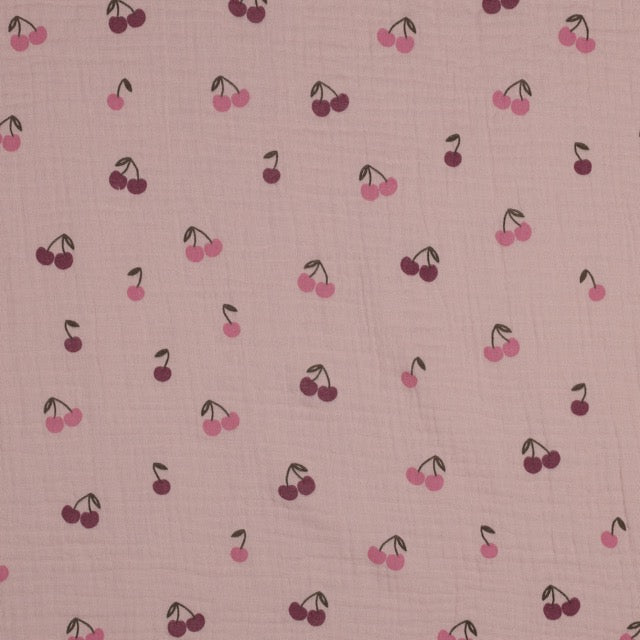 Musselin Kirschen rosa Baumwolle Double Gauze