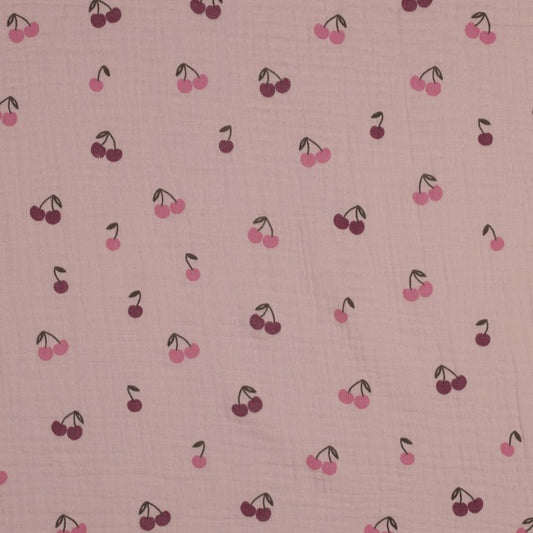 Musselin Kirschen rosa Baumwolle Double Gauze