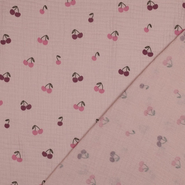 Musselin Kirschen rosa Baumwolle Double Gauze