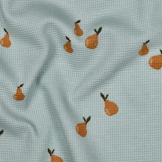 Waffeljersey mit Birnenmuster auf hellem Hintergrund