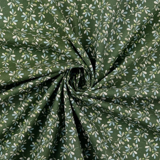 Baumwollstoff mit Olivenzweigen auf grünem Hintergrund