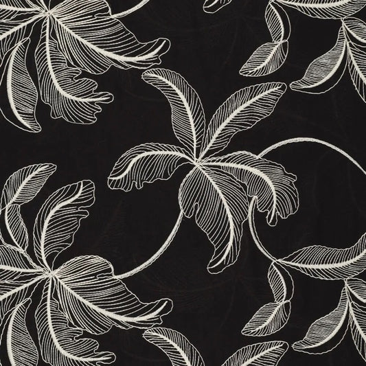 Schwarzer Baumwollvoile mit cremeweißer Stickerei