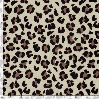Musselin Leo Natur-Taupe – Baumwollstoff mit Leopardenmuster