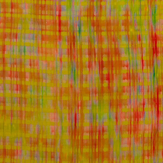 Leichter Viskose-Leinen Stoff 70/30 mit lebendigem Muster in warmen und frischen Farben.