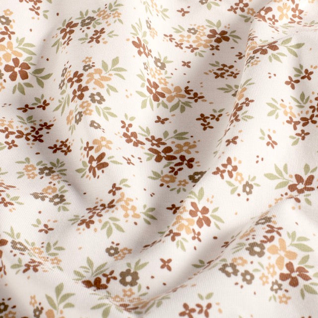 Baumwolljersey mit Vintage Blüten auf Creme