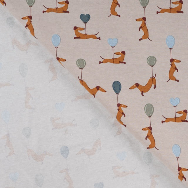 Jersey Stoff mit Hundemotiv und Ballons