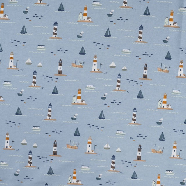 Jersey mit Leuchttürmen, Booten und maritimem Muster