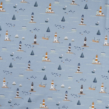 Jersey mit Leuchttürmen, Booten und maritimem Muster
