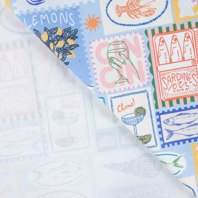 Half Panama Digital Print – mediterraner Baumwollstoff Sea Food