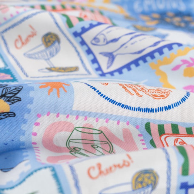 Half Panama Digital Print – mediterraner Baumwollstoff Sea Food