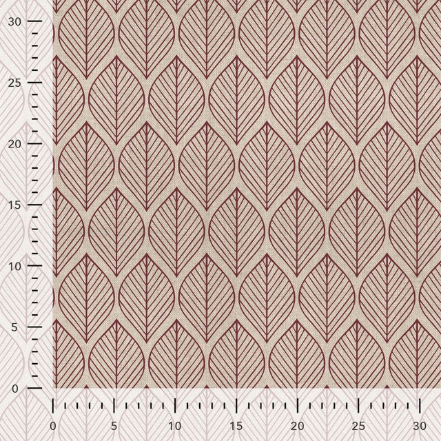 Leaf Line Minimalist Linenlook Half Panama Premium mit grafischem Blattmuster in Weinrot auf hellem Hintergrund