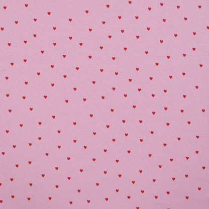 Single Jersey „Herzklopfen“ in Rosa mit kleinen roten Herzen