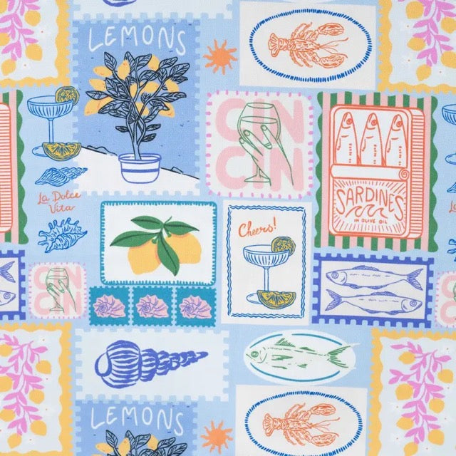 Half Panama Digital Print – mediterraner Baumwollstoff Sea Food