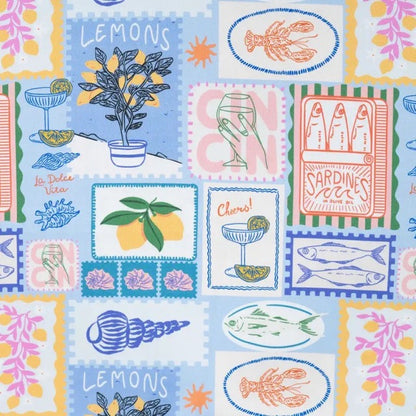 Half Panama Digital Print – mediterraner Baumwollstoff Sea Food