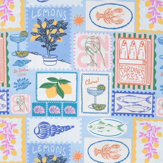 Half Panama Digital Print – mediterraner Baumwollstoff Sea Food