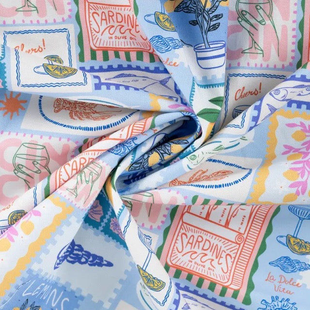 Half Panama Digital Print – mediterraner Baumwollstoff Sea Food