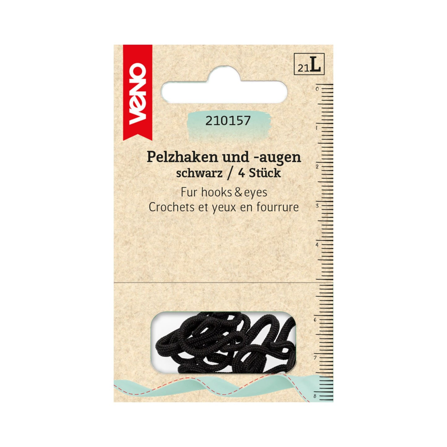 Veno Pelzhaken – 4 Stück, Farbe schwarz – stabile & dezente Verschlüsse für Mäntel, Jacken und Westen.