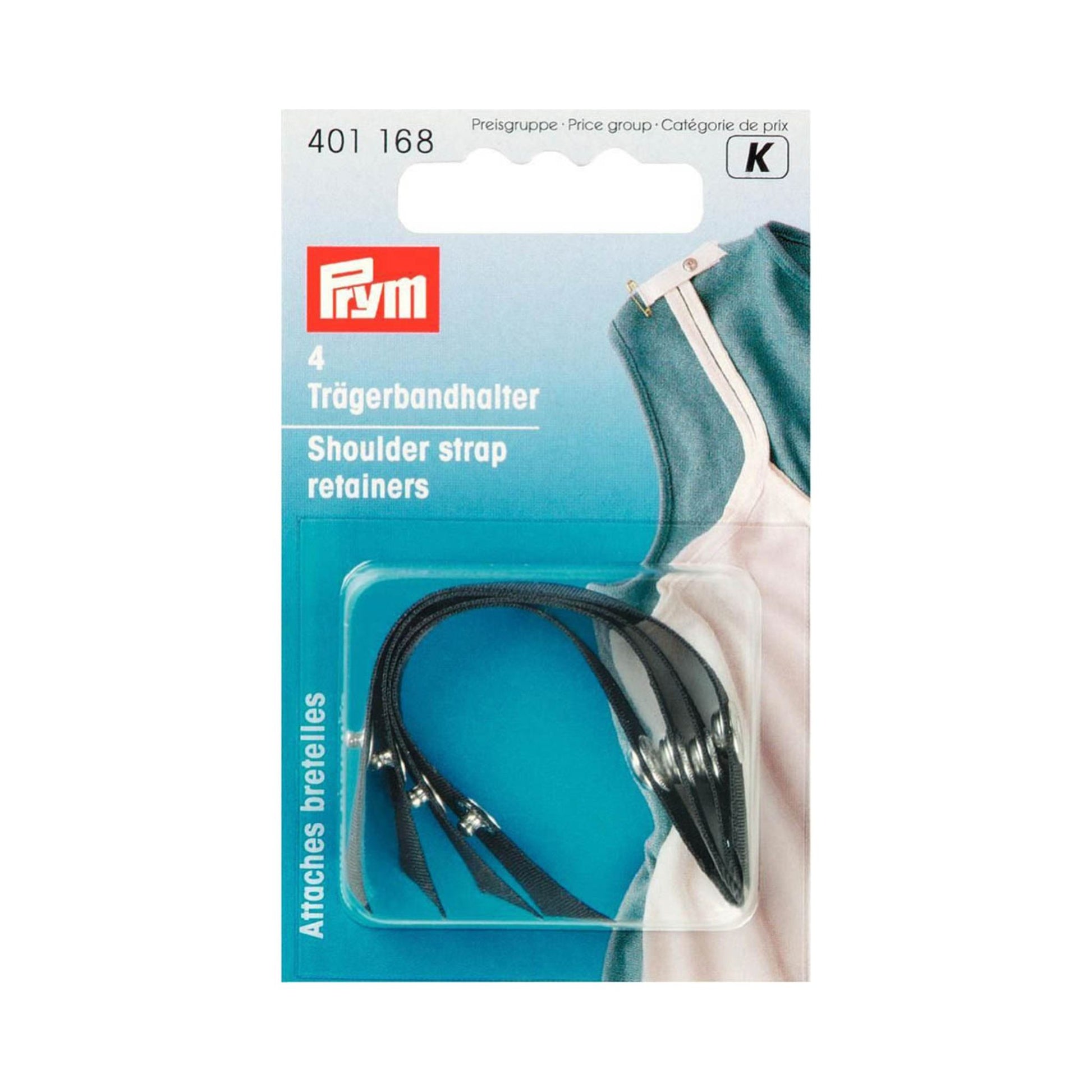 Prym Trägerbandhalter, 4 Stück pro Packung. Erhältlich in den Farben Haut, Schwarz und Weiß. Praktisches Zubehör gegen verrutschende Träger.