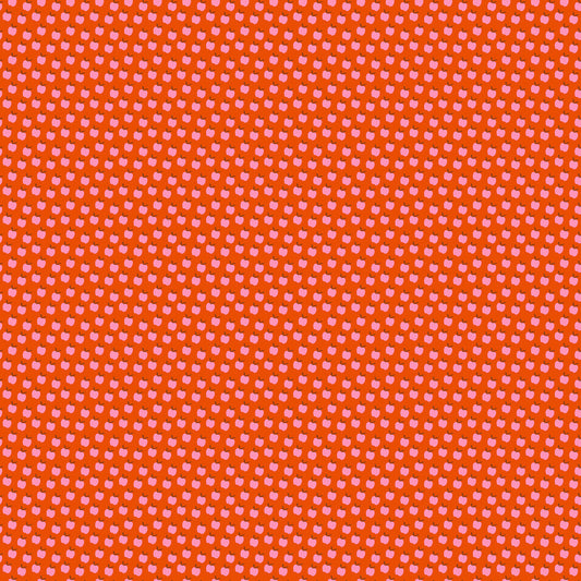 Baumwollstoff Catnap von Alexia Abegg – rotorange Stoff mit kleinen rosa Äpfeln