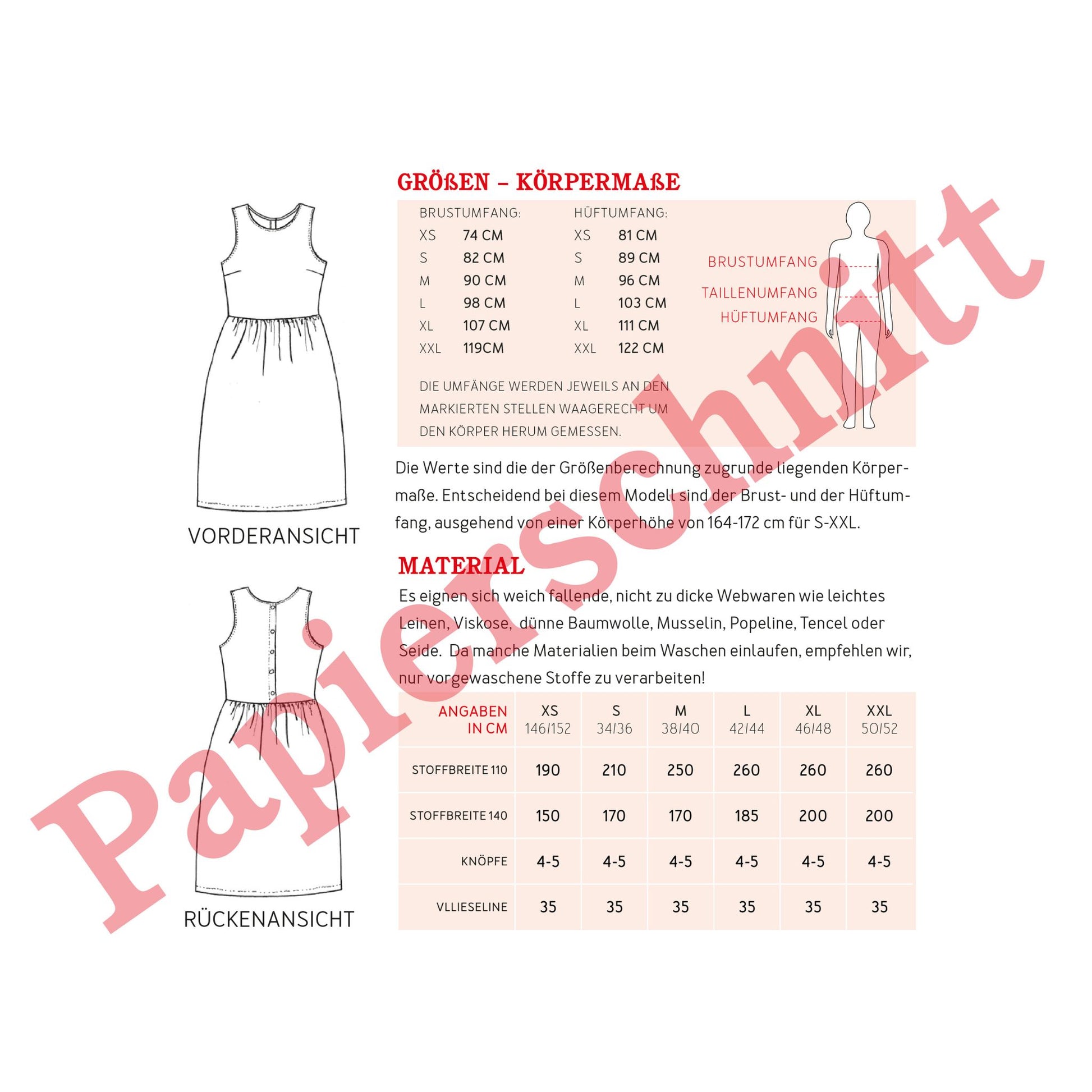 Papierschnittmuster einfaches Kleid aus Leinen oder Musselin Frau Adele
