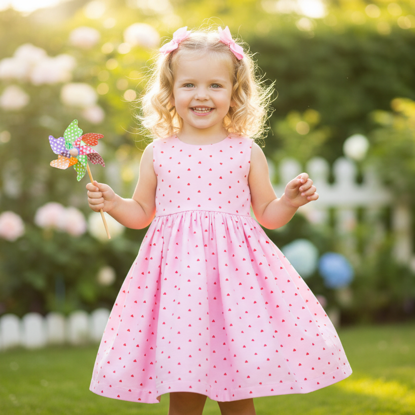 Single Jersey „Herzklopfen“ in Rosa mit kleinen roten Herzen KI generiert