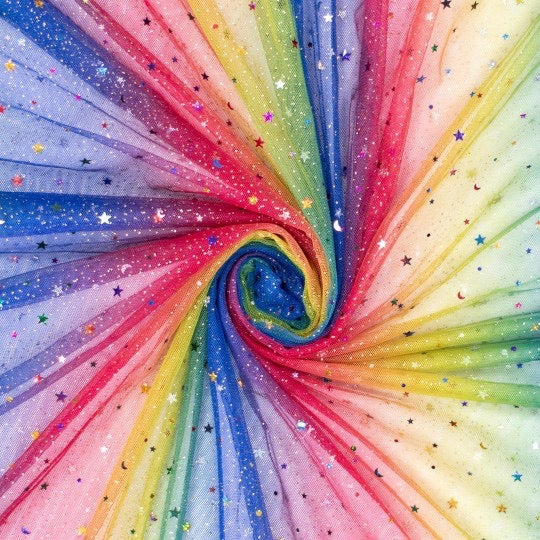 Soft Tüll mit Regenbogen und silbernen Sternchen