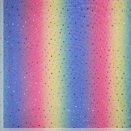 Soft Tüll mit Regenbogenverlauf und silbernen Sternchen