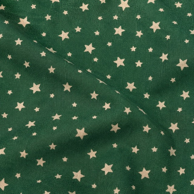 Grüner Baumwollstoff mit goldenen Sternen für Weihnachten