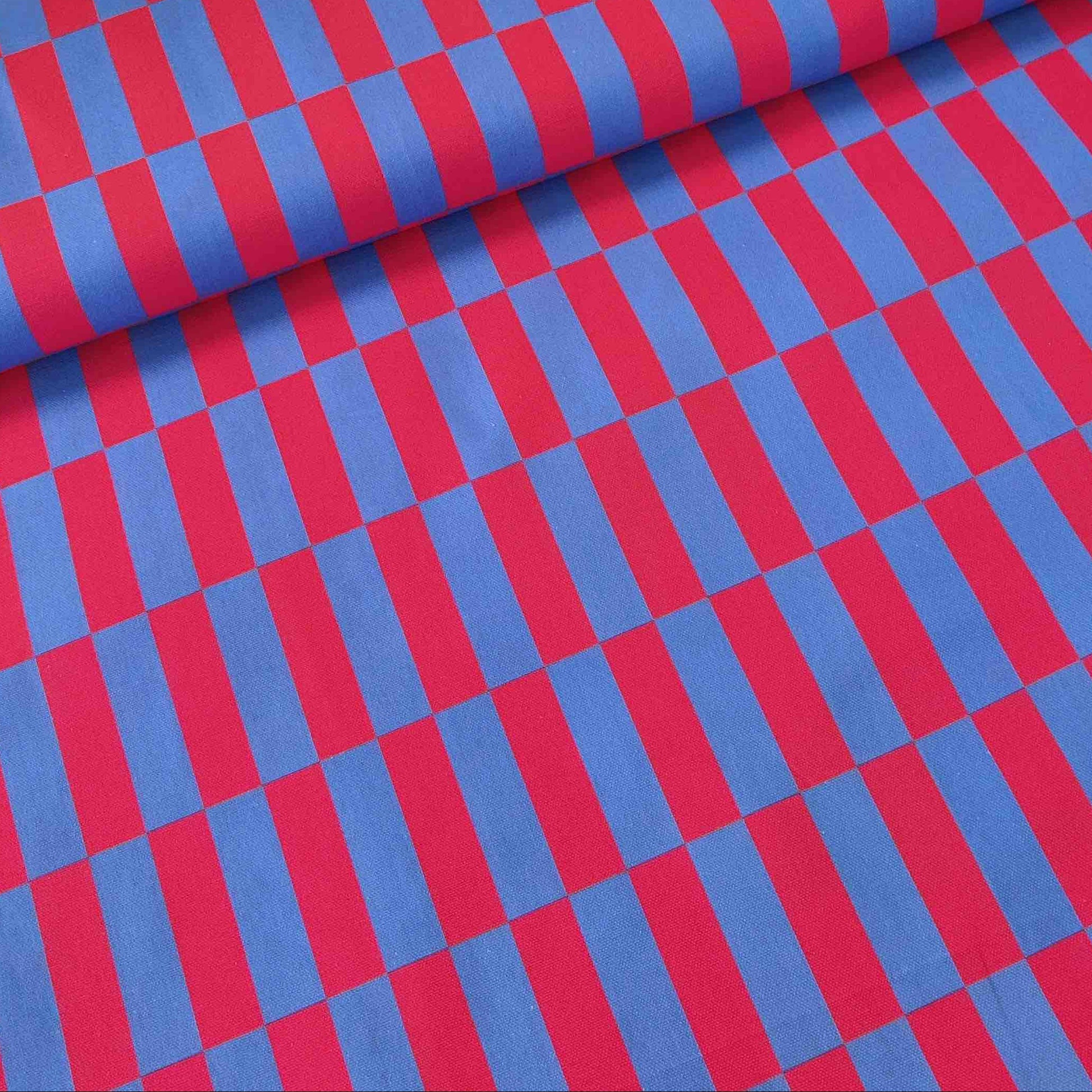 Canvas Stoff rot blau geometrisches Muster