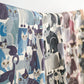 Kokka Canvas aus Japan mit grafischem Katzenmotiv in Blau-, Grau- und Schwarztönen aus Baumwolle und Leinen.
