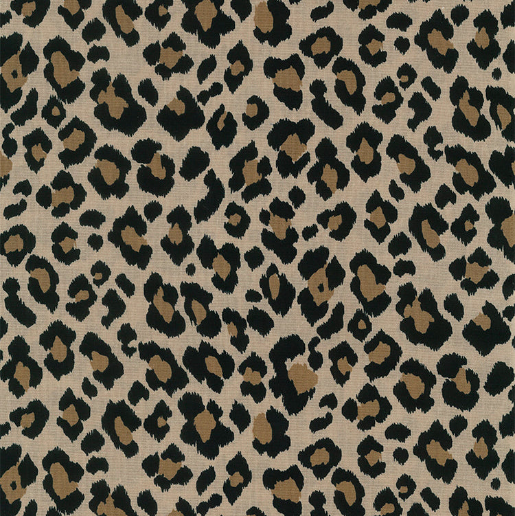 Kokka Baumwollstoff mit modernem Leo-Muster in Beige, Schwarz und Camel aus 100 % Baumwolle.