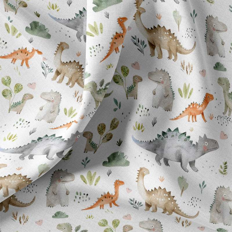 Fall und Muster des Dinosaurierstoffs in Grün und Beige