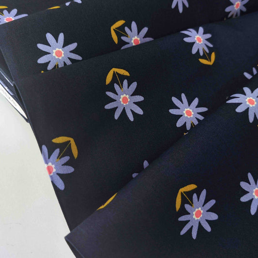 Popeline Baumwollstoff mit Blumen dunkelblau