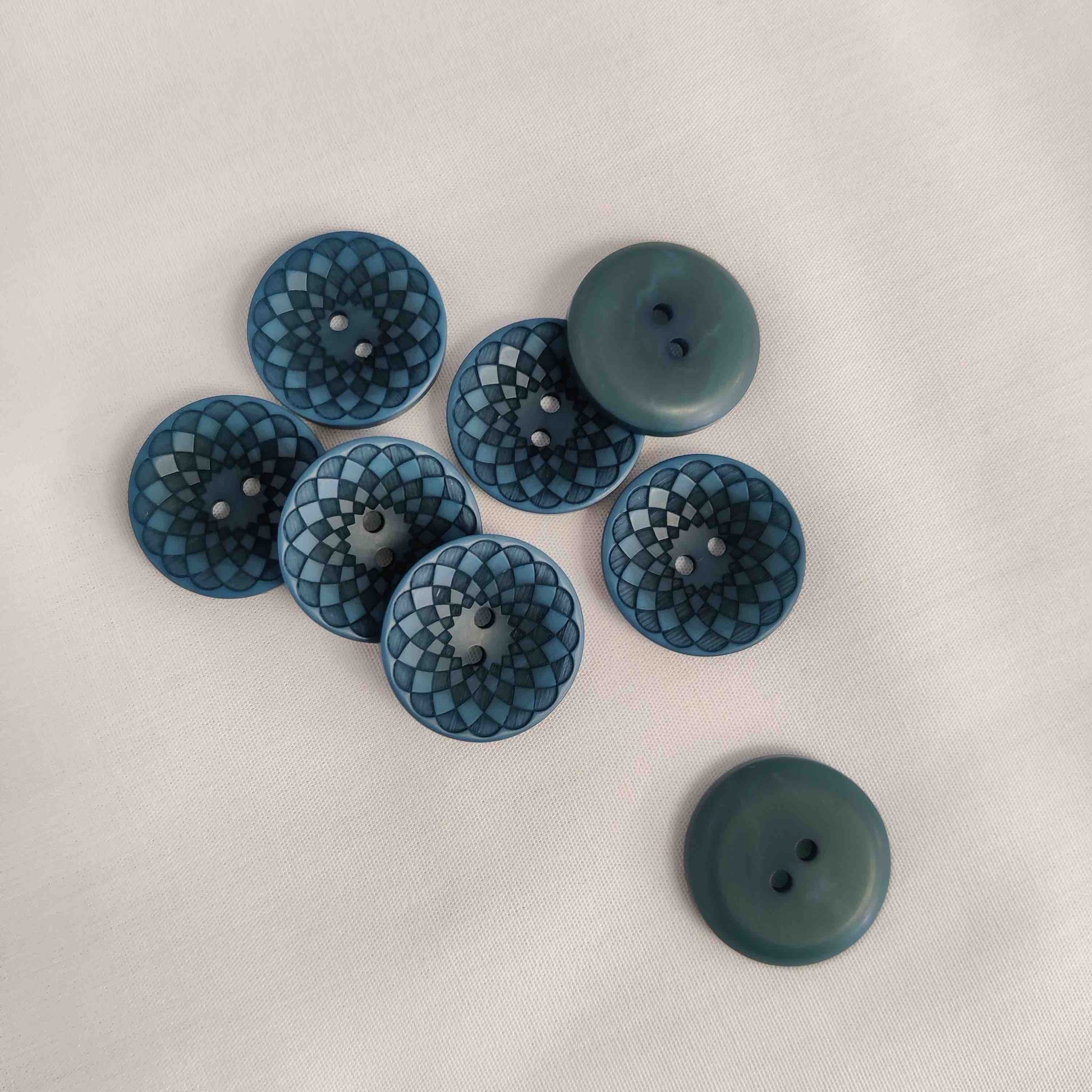 Knopf Mandala 2-Loch 20 mm blau