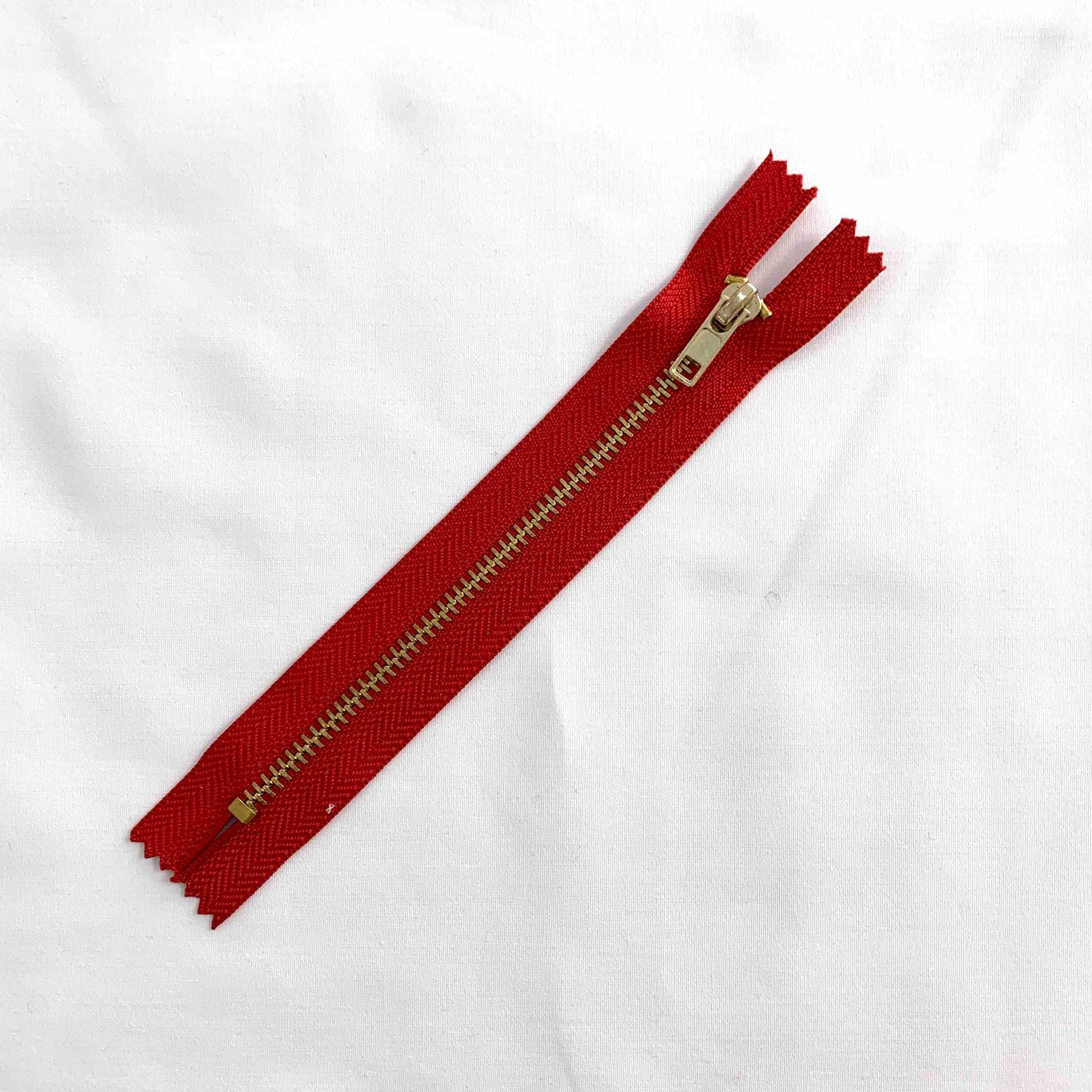 14 cm Reißverschluss metall messing rot